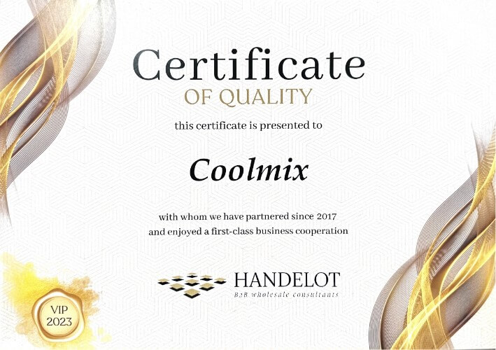 handelot certificate of quality for Mix Global